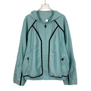 Hermès Light Blue Hooded Jacket With Black Geometric Lines & Zipper Closure Size